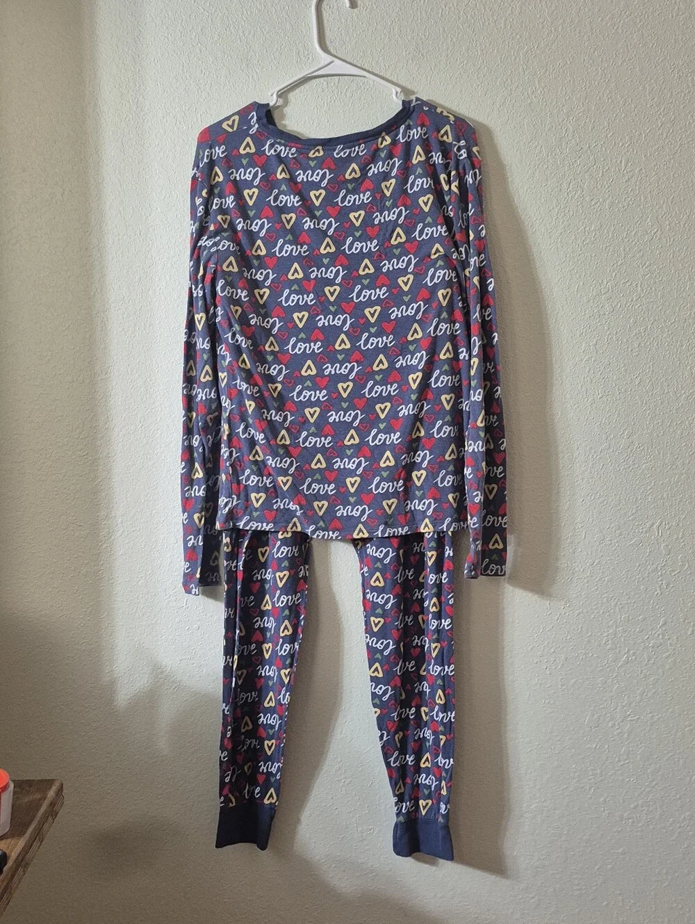 Serra Navy 'Love' Heart Print Long-Sleeve Pajama Set